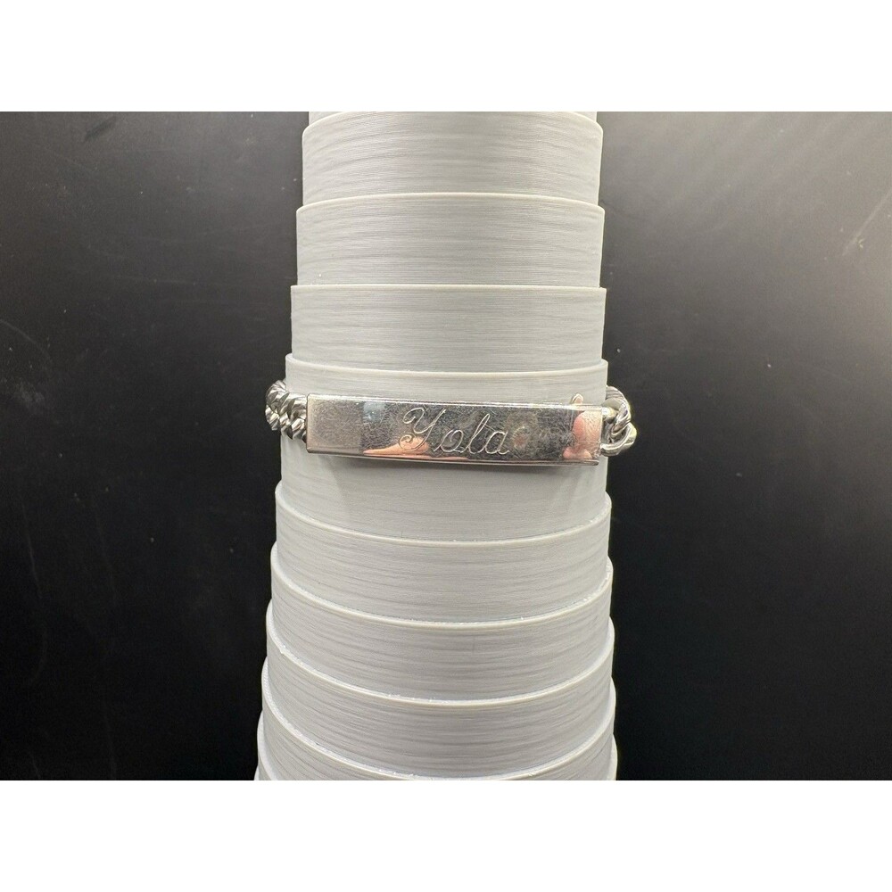 Vintage Silver Speidel 6mm Twin Lock Stainless Steel ID Bracelet 6.25" “Yola”